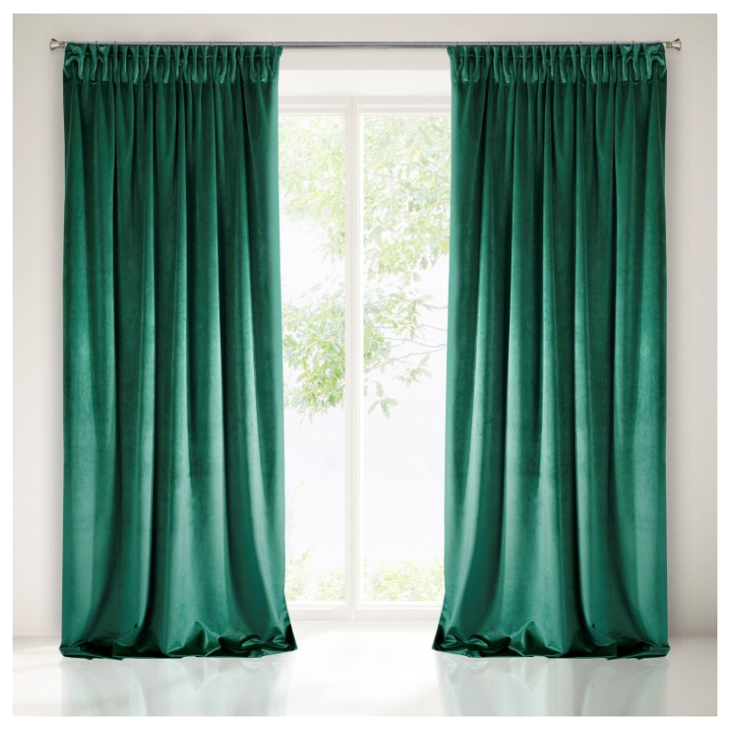 Velours Gordijn groen met plooiband 140x270cm x 2 stuks