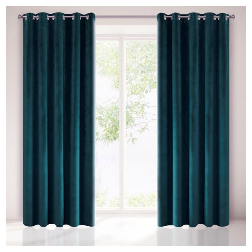 Velours gordijn met ringen donker turquoise groen 140x250 2 stuks