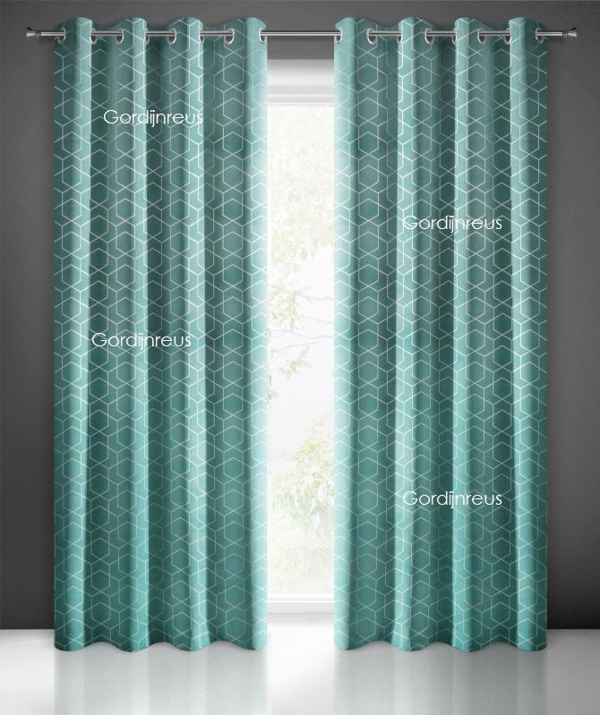 Velours gordijn met ringen Hexa TURQUOISE 140x250cm 2 stuks