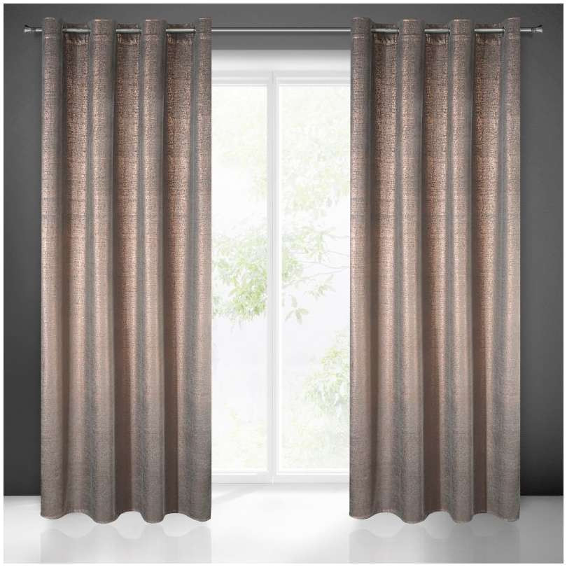 Velours gordijn met ringen koper grijs 140x250 2 stuks