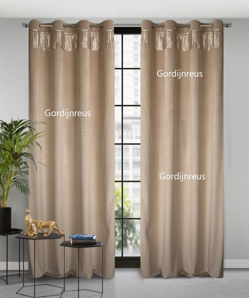 VELOURS GORDIJN met ringen RODEO BEIGE 140X250CM x 2stuks