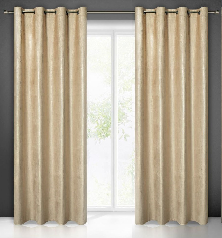 VELOURS GORDIJN MET RINGEN BEIGE met GOUD 140X250cm 2 STUKS