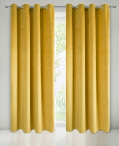 Velours ringgordijn mosterdgeel 140x250cm x 2 stuks