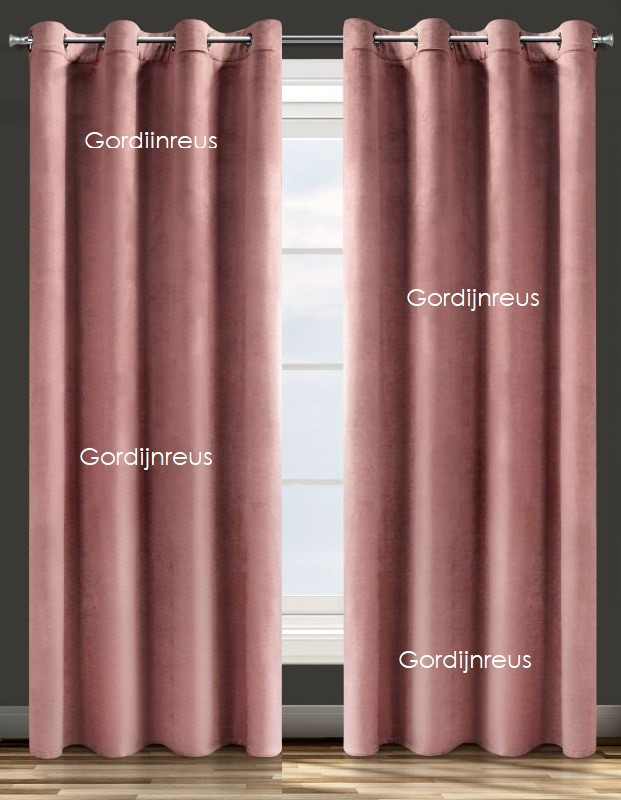 Velours gordijn met ringen Donkerroze 140x250 cm 2 stuks