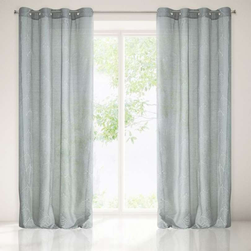 InBetween ringgordijn grijs met bladeren 140x250cm x 2 stuks
