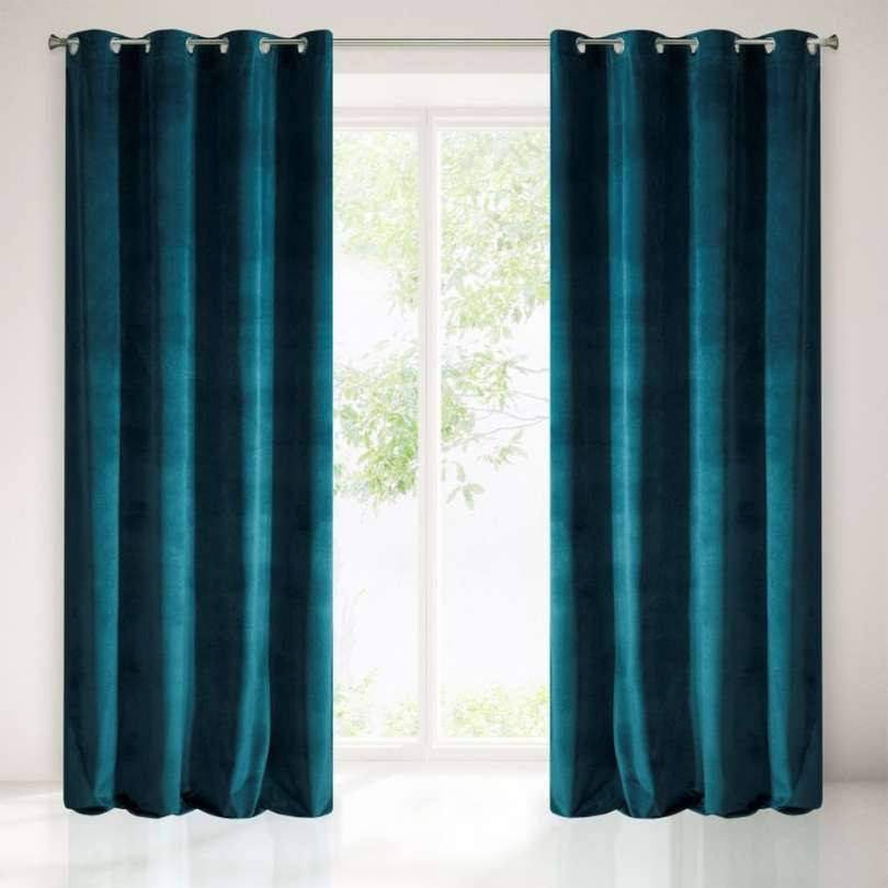 Ringgordijn Jacquard velours teal 140x250cm x 2 stuks
