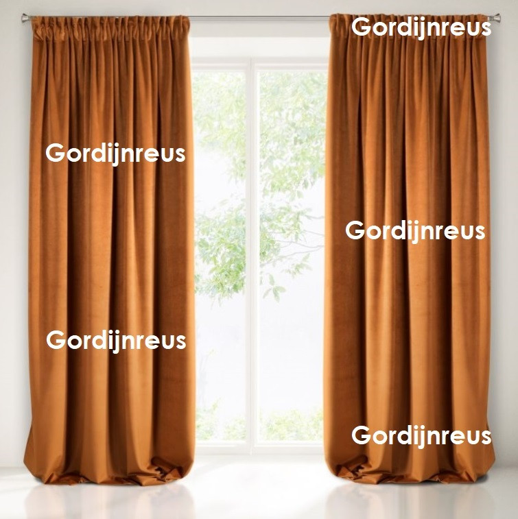 Velours gordijn terracotta met plooiband 140x270cm x 2 stuks