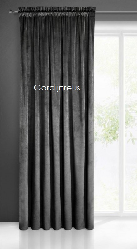 VELOURS GORDIJN MET PLOOIBAND BELLA ZWART 140x270 cm
