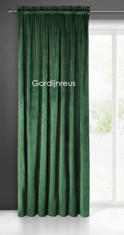 VELOURS GORDIJN MET PLOOIBAND BELLA  DONKERGROEN 140x270 cm