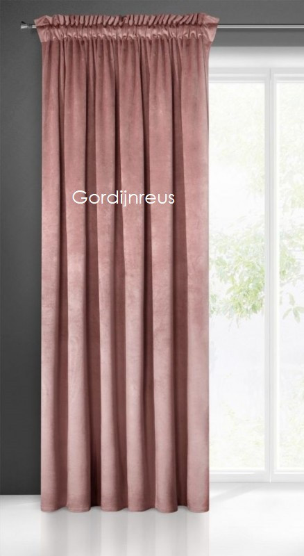VELOURS GORDIJN MET PLOOIBAND BELLA DONKERROZE 140x270 cm