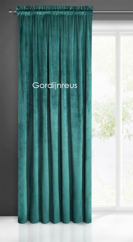 VELOURS GORDIJN MET PLOOIBAND BELLA DONKER TURQUOISE 140x270 cm