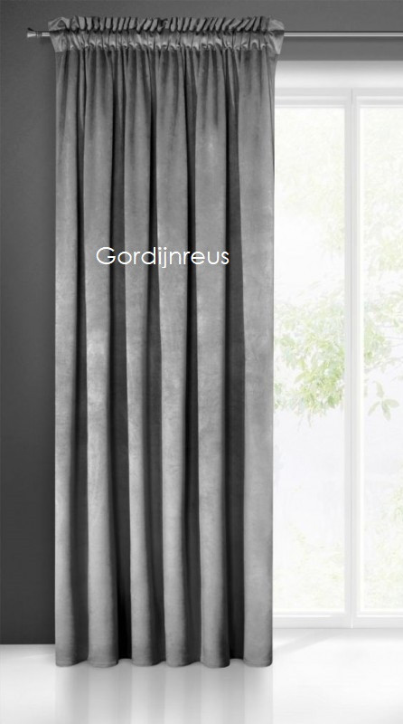 VELOURS GORDIJN MET PLOOIBAND BELLA GRIJS 140x270 cm