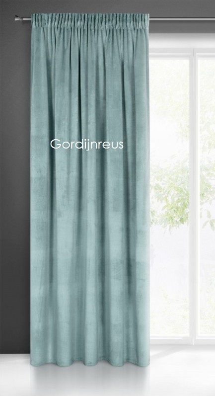 VELOURS GORDIJN MET PLOOIBAND BELLA ZEEGROEN 140x270 cm