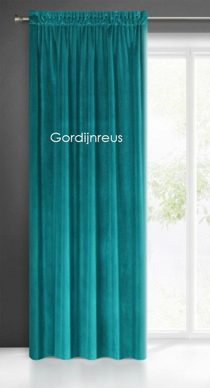 VELOURS GORDIJN MET PLOOIBAND BELLA TURQUOISE 140x270 cm