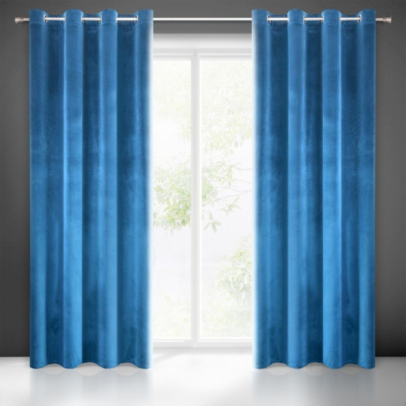 Bezem Blind afstuderen Velours gordijn kant en klaar blauw 140x250 cm 2 stuks