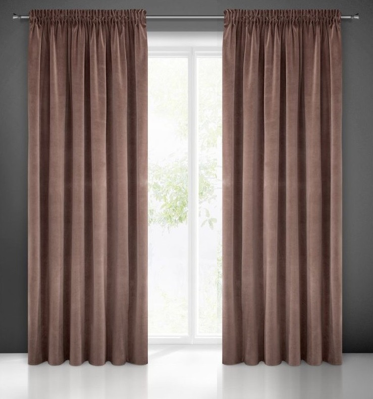 Velours Gordijn BRUIN met plooiband 140x270cm x 2 stuks