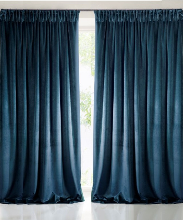 Velours Gordijn DONKERBLAUW met plooiband 280x250cm x 2 stuks OP=OP