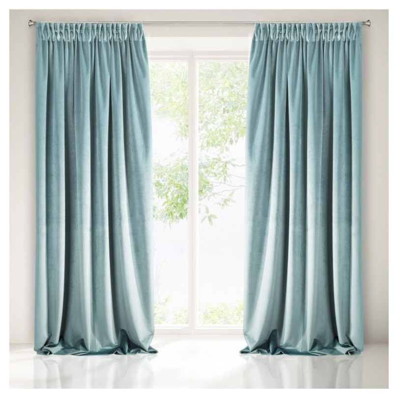 Velours gordijn lichtblauw met plooiband 140x270cm x 2 stuks