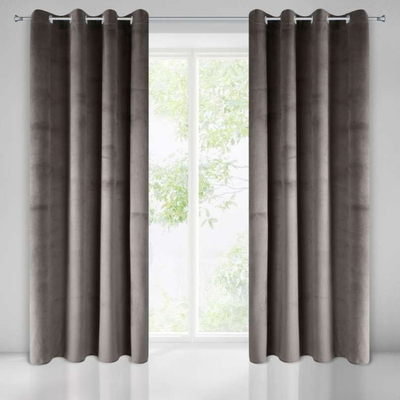 Velours ringgordijn beige grijs 140X250 2 stuks