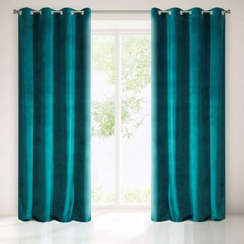 Ringgordijn Veloursachtig donker turquoise groen 140x250cm x 2 stuks