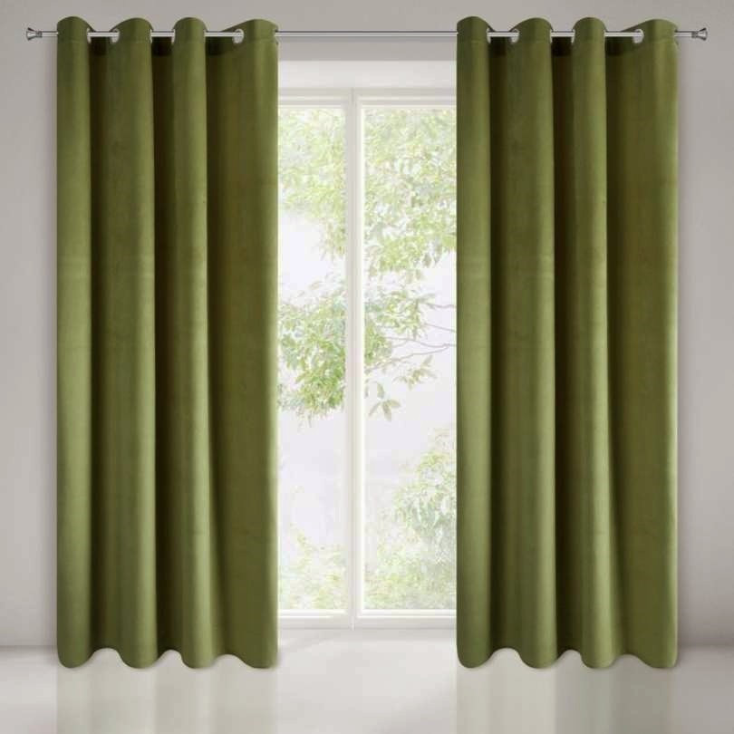 Ringgordijn Veloursachtig olijfgroen 140x250cm x 2 stuks