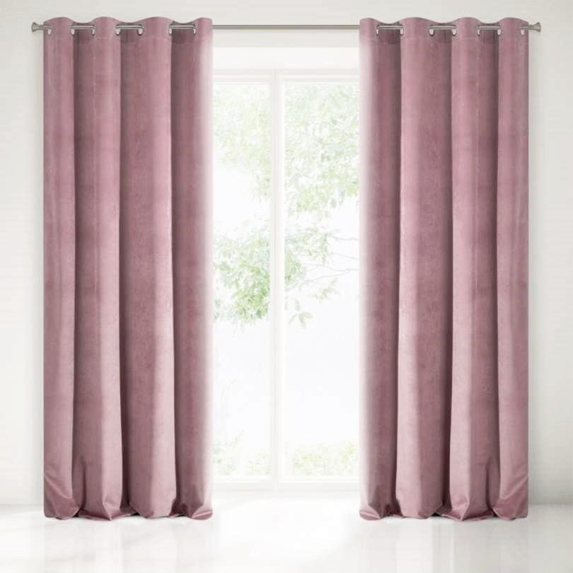 Velours ringgordijn roze 140x250cm x 2 stuks