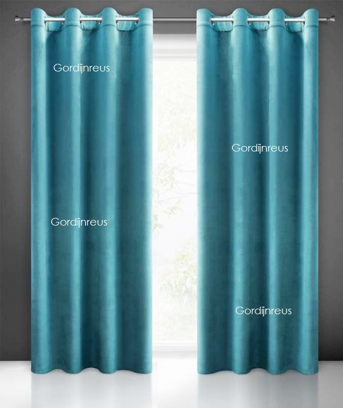 VELOURS RINGGORDIJN TURQUOISE 140X250CM 2 STUKS