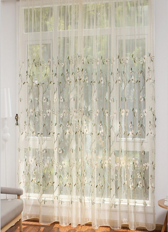Vitrage plooigordijn Beige met bloemen 250cm x 250cm