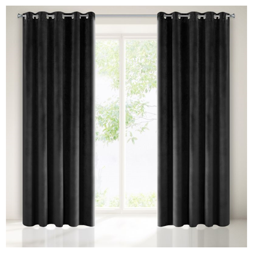 VELOURS RINGGORDIJN ZWART 140X250CM 2 STUKS
