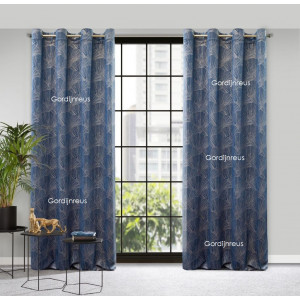 VELOURS GORDIJN PIERRE CARDIN blauw met goud print 140X250CM 2 STUKS