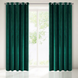 VELOURS GORDIJN kant en klaar donkergroen 140X250CM 2 STUKS