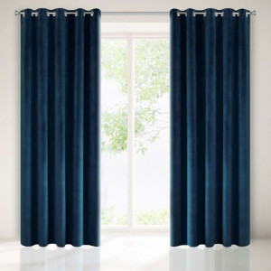 Velours ringgordijn donkerblauw 140x250cm x 2 stuks